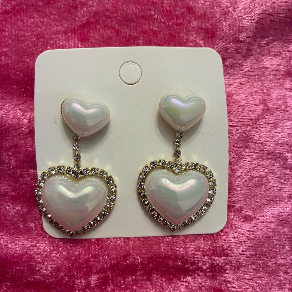 Heart-Shaped Pearl Earrings with Crystal Accents